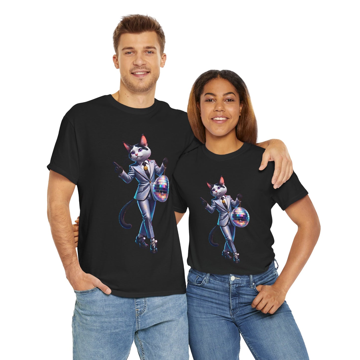 Unisex T-Shirt with Dancing Cat - Disco