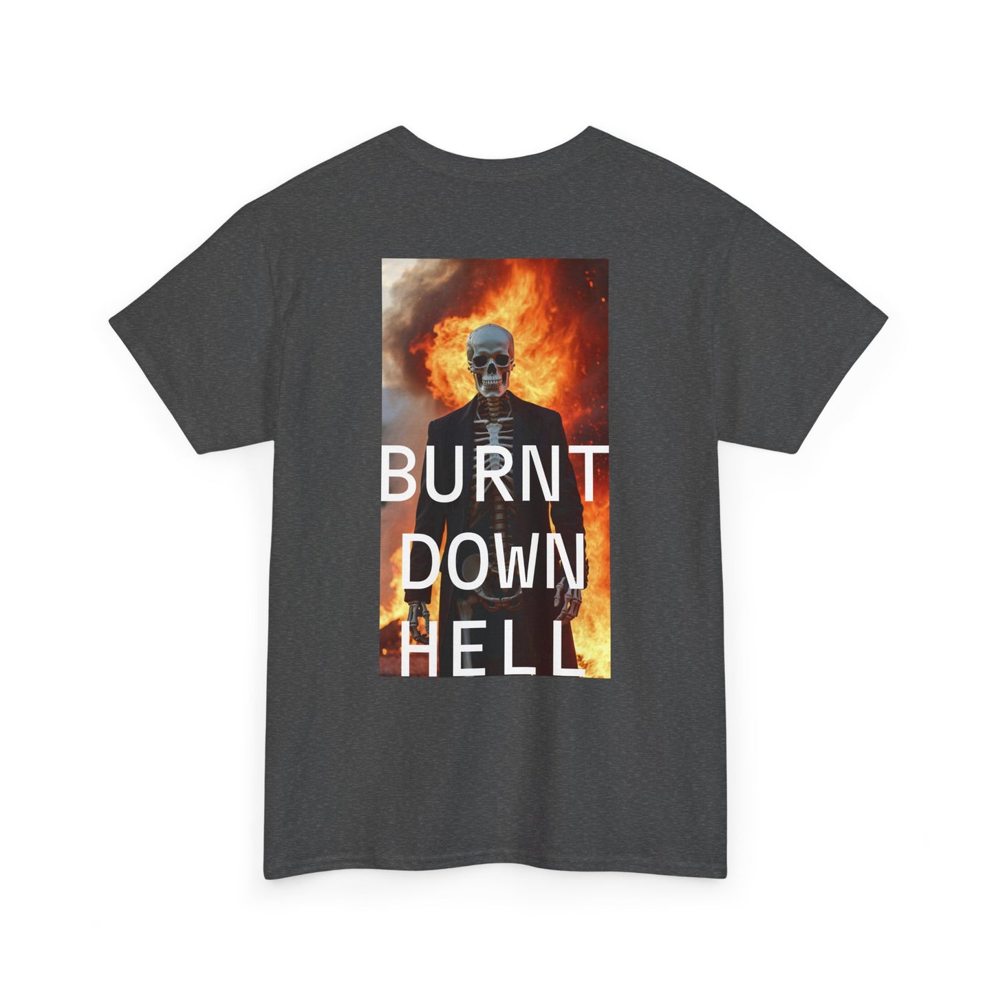Skeleton Burnt Down Hell Unisex Heavy Cotton Tee