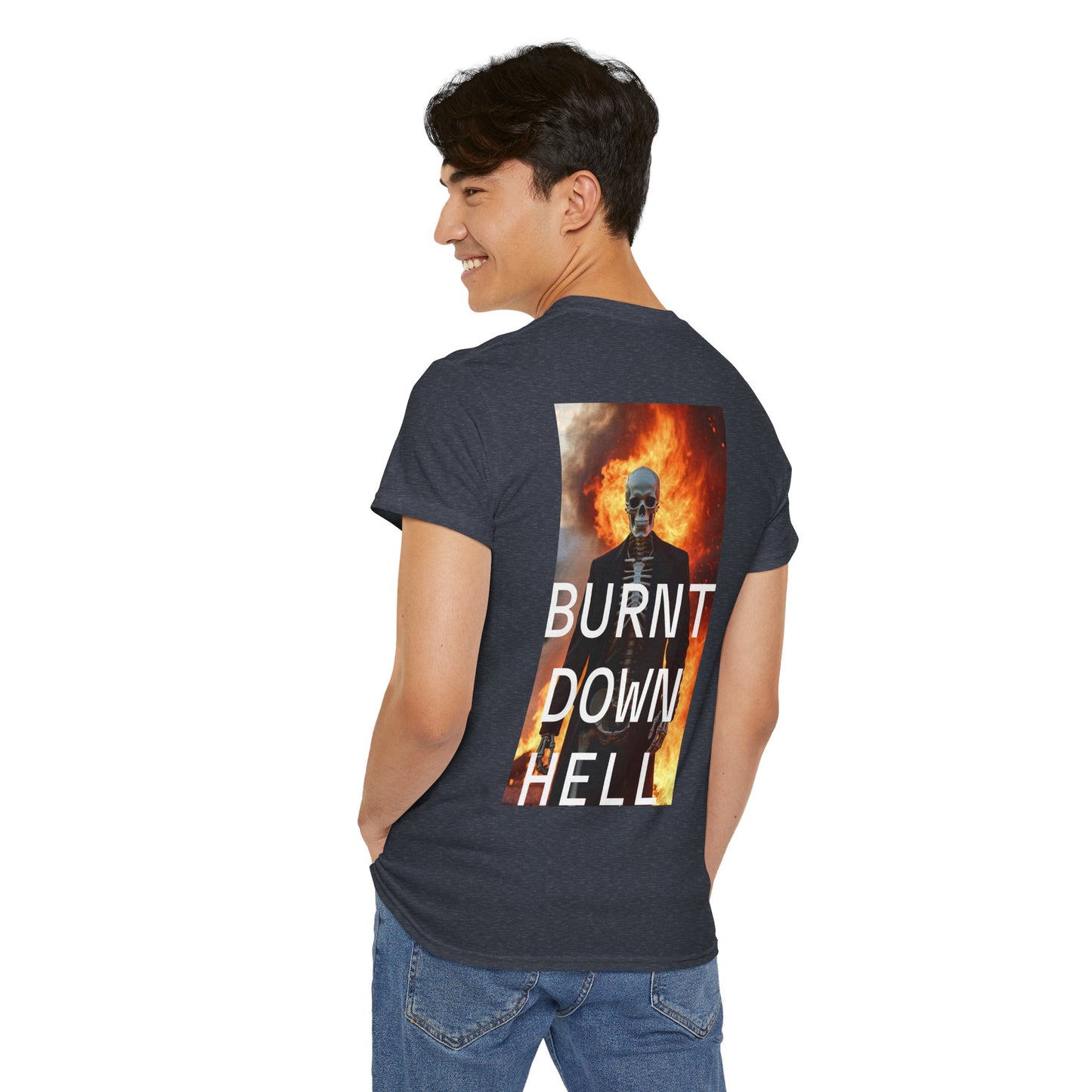 Skeleton Burnt Down Hell Unisex Heavy Cotton Tee