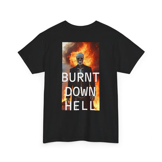 Skeleton Burnt Down Hell Unisex Heavy Cotton Tee