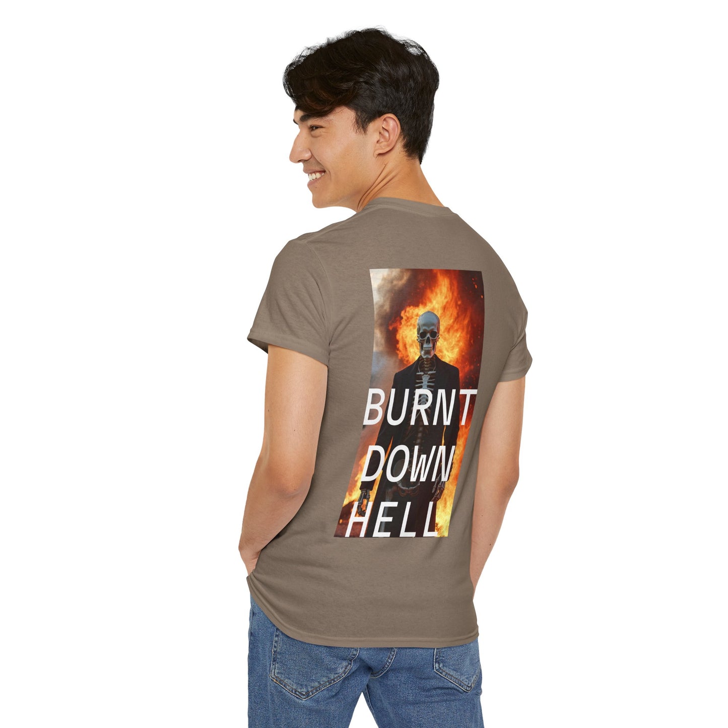 Skeleton Burnt Down Hell Unisex Heavy Cotton Tee